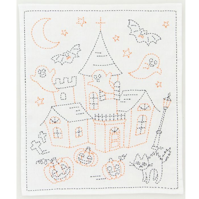 ホビーラホビーレ ☆ ハロウィンハウス ☆ 刺し子のふきん 完成品