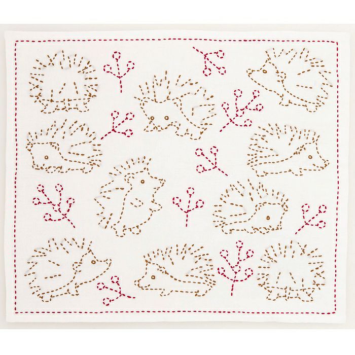 刺し子 ハリネズミと木の実 | リバティ 生地、編み物、刺繍、刺し子の