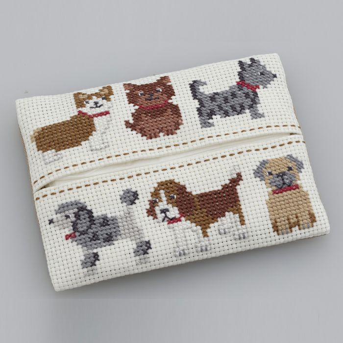 クロスステッチティッシュケース＜Dog!Dog!Dog!＞ | リバティ 生地、編み物、刺繍、刺し子のことなら ホビーラホビーレ