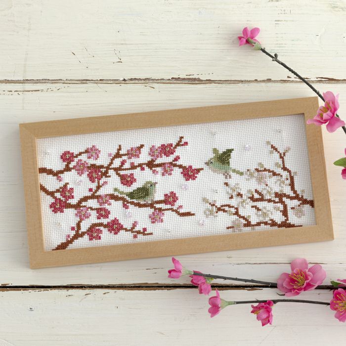 クロスステッチフレーム＜梅とうぐいす＞