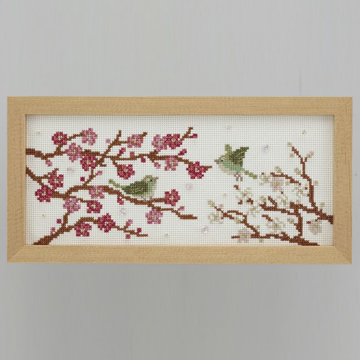 クロスステッチフレーム＜梅とうぐいす＞
