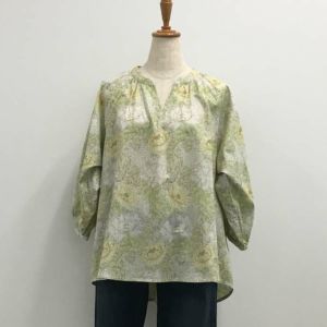 モリス&コープリント ラグランギャザーブラウス(七分袖)<Mサイズ>01IV