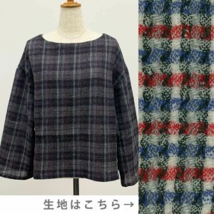 ふっくらウールガーゼ カラフルチェック ボートネックブラウス2（長袖）＜LLサイズ＞B