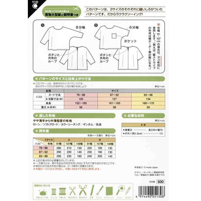 イージードルマンブラウス（型紙）