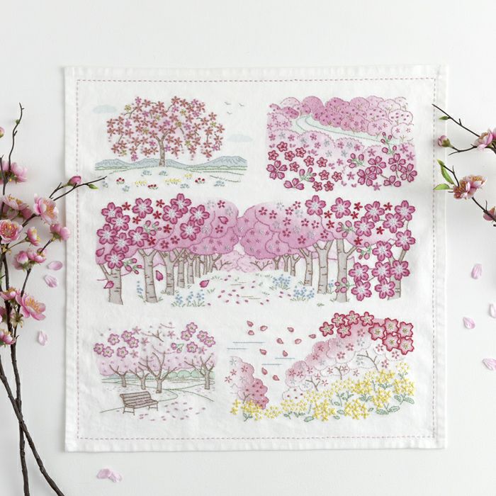 ステッチクロス＜桜の咲く風景＞ | リバティ 生地、編み物、刺繍