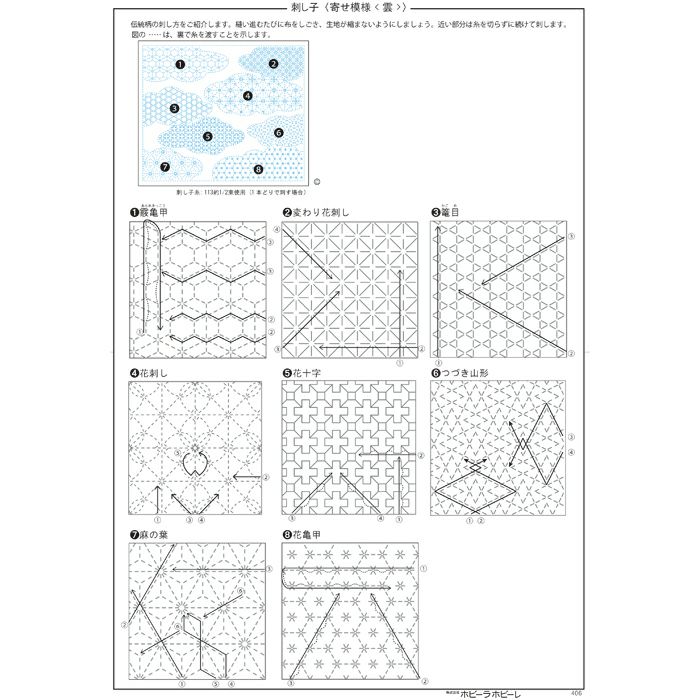 刺し子 寄せ模様＜雲＞ | リバティ 生地、編み物、刺繍、刺し子のことなら ホビーラホビーレ