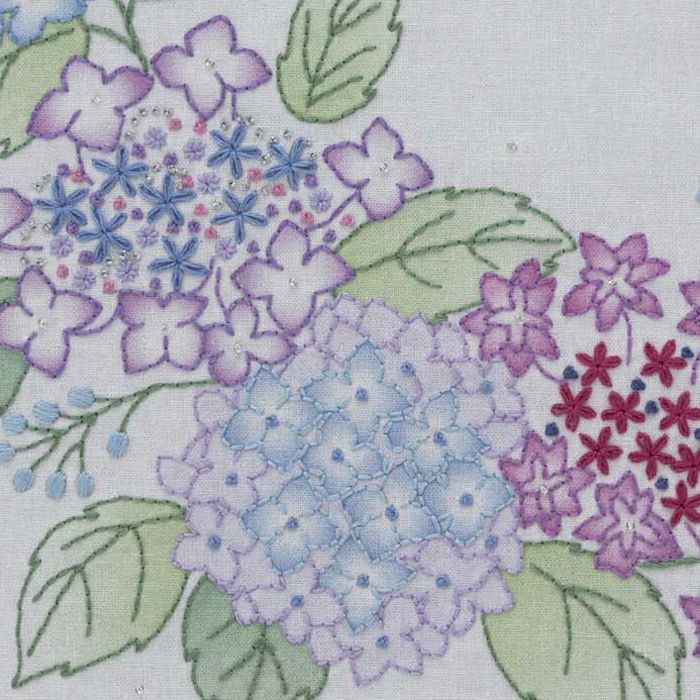 ステッチクロス＜あじさいリース＞ | リバティ 生地、編み物、刺繍 