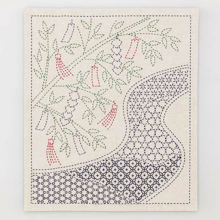 刺し子のクロス＜鶴と亀＞ | リバティ 生地、編み物、刺繍、刺し子の