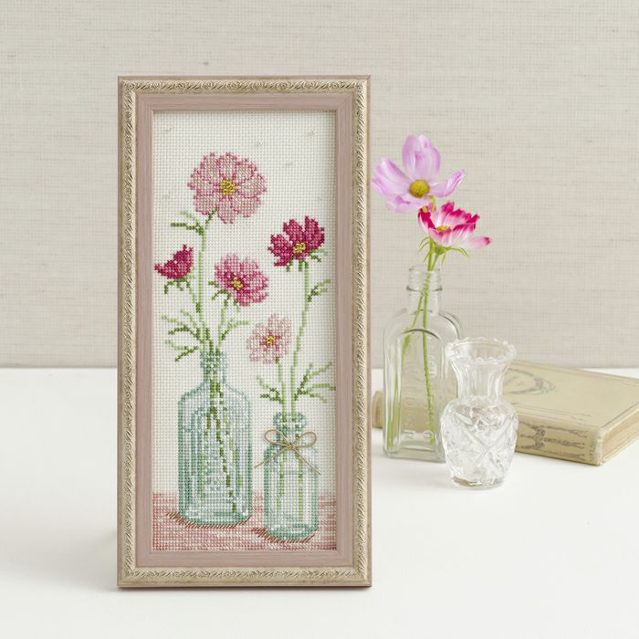 クロスステッチフレーム＜秋空とコスモス＞ | リバティ 生地、編み物