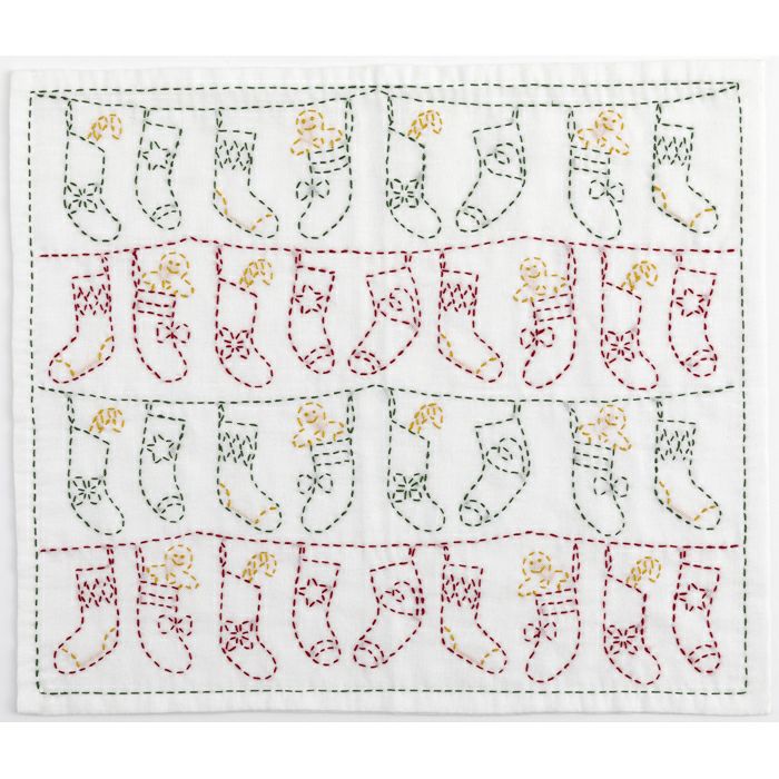 刺し子 クリスマスソックス | リバティ 生地、編み物、刺繍、刺し子の