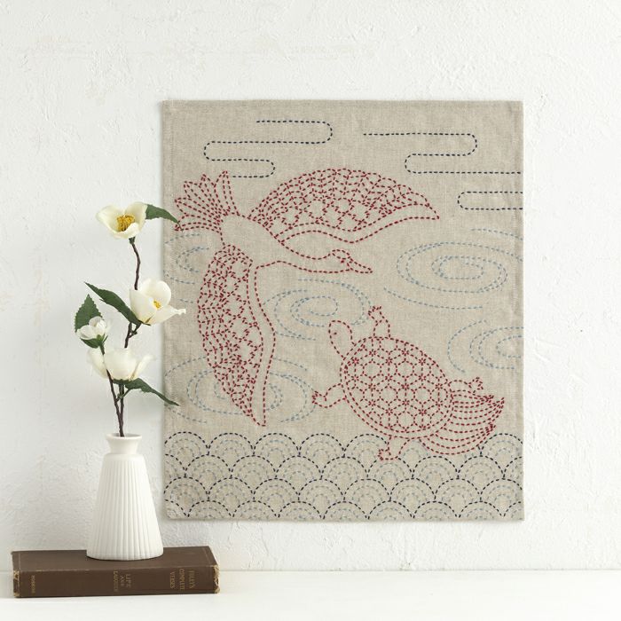 刺し子のクロス＜鶴と亀＞ | リバティ 生地、編み物、刺繍、刺し子の