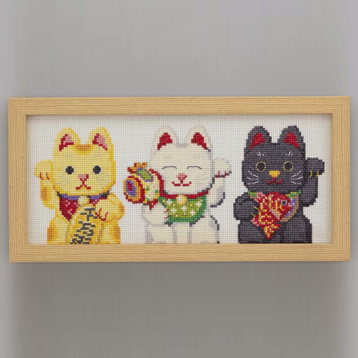 売れ筋新商品 ホビーラホビーレ クロスステッチ フレーム 招き猫ならび 図案と刺繍糸半分 Llocal Nl