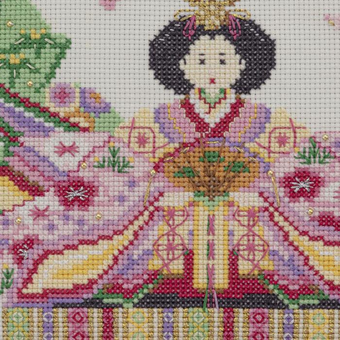 クロスステッチフレーム＜桃の花とお雛様＞ | リバティ 生地、編み物  