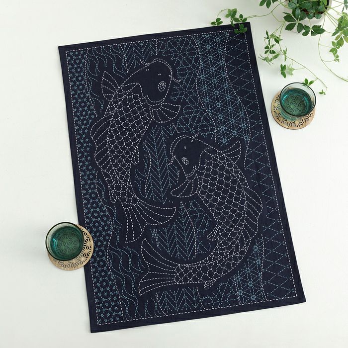 刺し子のクロス＜鯉のぼり＞ | リバティ 生地、編み物、刺繍、刺し子の  
