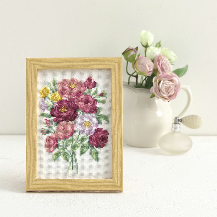 クロスステッチミニフレーム＜薔薇の花束＞ | リバティ 生地、編み物 