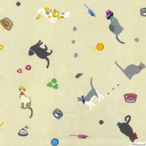 シーチング ハッピーキャット＜01BE＞生地 ホビーラホビーレデザインコレクション