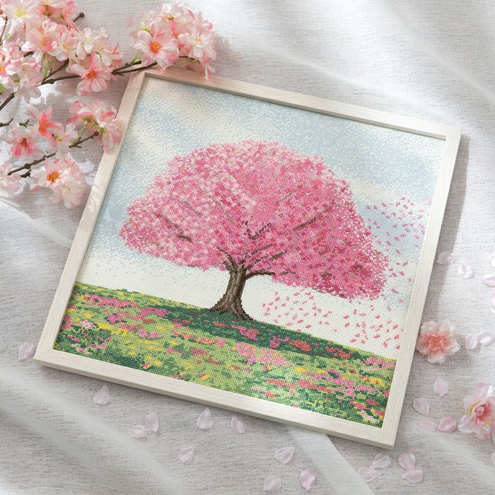 クロスステッチフレーム＜桜の咲く丘＞ | リバティ 生地、編み物、刺繍  