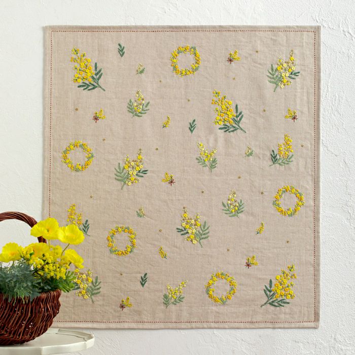 ステッチクロス＜ミモザリース＞ | リバティ 生地、編み物、刺繍