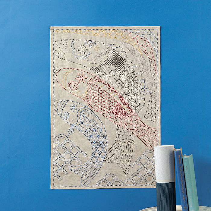 刺し子のクロス＜大空を泳ぐ＞ | リバティ 生地、編み物、刺繍、刺し子