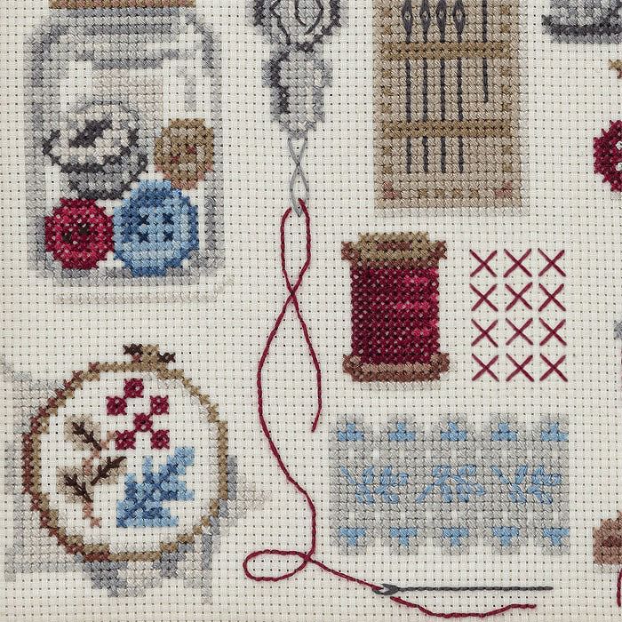 クロスステッチキット &Botanical ミモザ |生地 和柄/和布/ちりめん手芸通販布がたり パーミンカウントクロスステッチキット グレーネームクロス 54x59cm DIY 39-7339