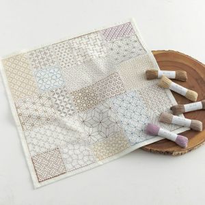刺し子のマルチクロス＜やさしい色の四角模様＞