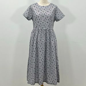 リバティプリント シンプルギャザーワンピース(半袖)<Lサイズ>08A