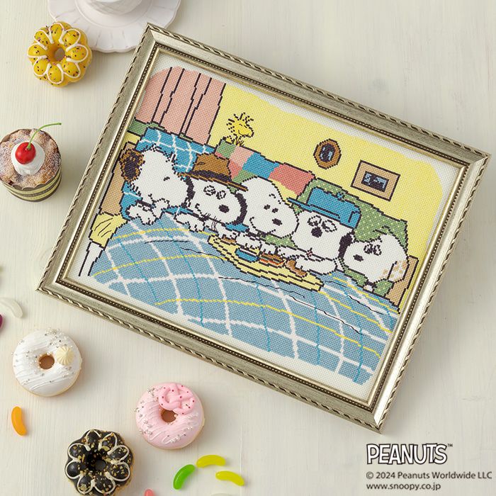 【完成品】スヌーピーとアイススケート クロスステッチフレーム＜スヌーピーとアイススケート＞ | リバティ