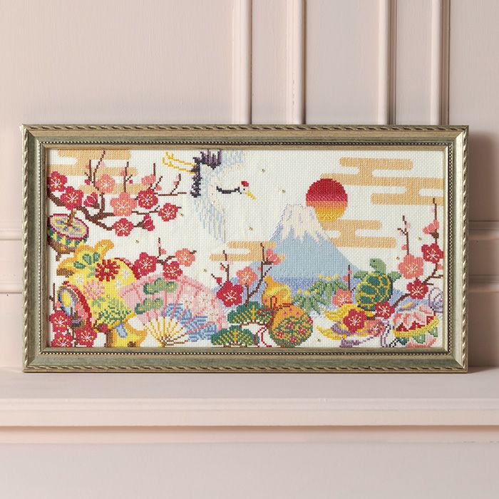 クロスステッチフレーム＜あじさいリース＞ | リバティ 生地、編み物