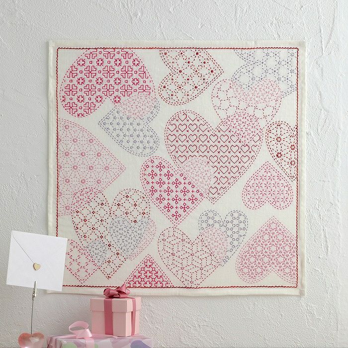 刺し子のマルチクロス＜やさしい色の四角模様＞ | リバティ 生地