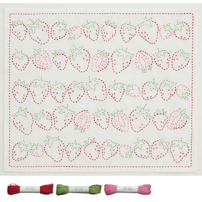 刺し子 いちご模様セット | リバティ 生地、編み物、刺繍