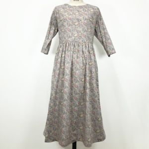 リバティプリント シンプルギャザーワンピース(七分袖)<LLサイズ>05H