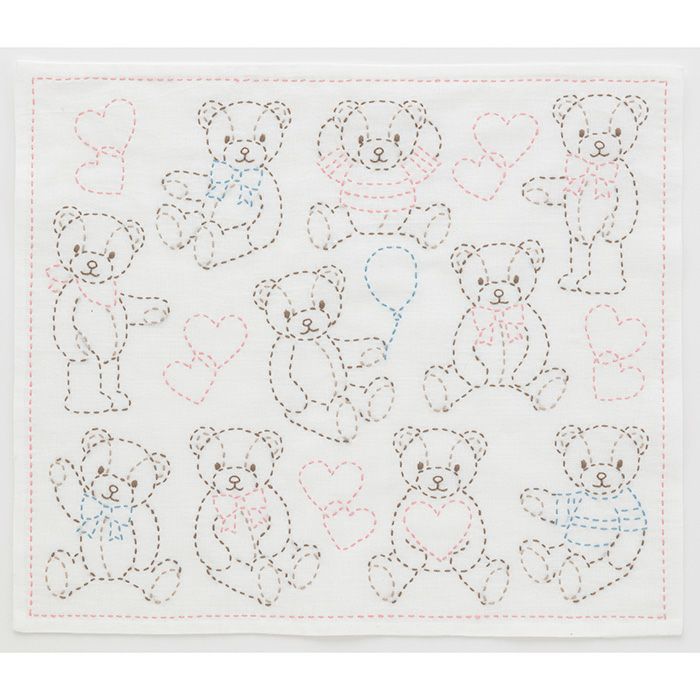 タペストリー　ハンドメイド　手作り　ホビーラホビーレ テディベア 刺し子 ハッピーテディベア | リバティ 生地、編み物、刺繍、刺し子の