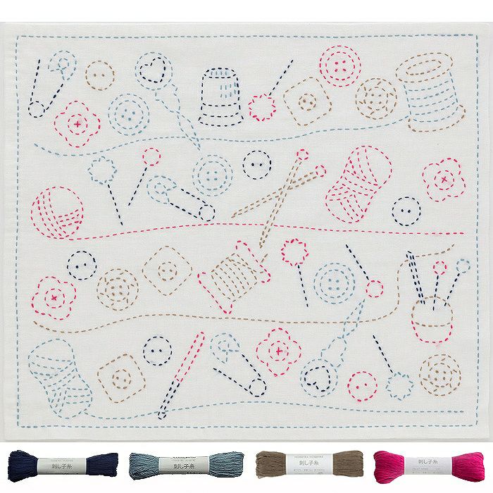 刺し子のテーブルセンター＜やさしい色の四角模様＞ | リバティ 生地