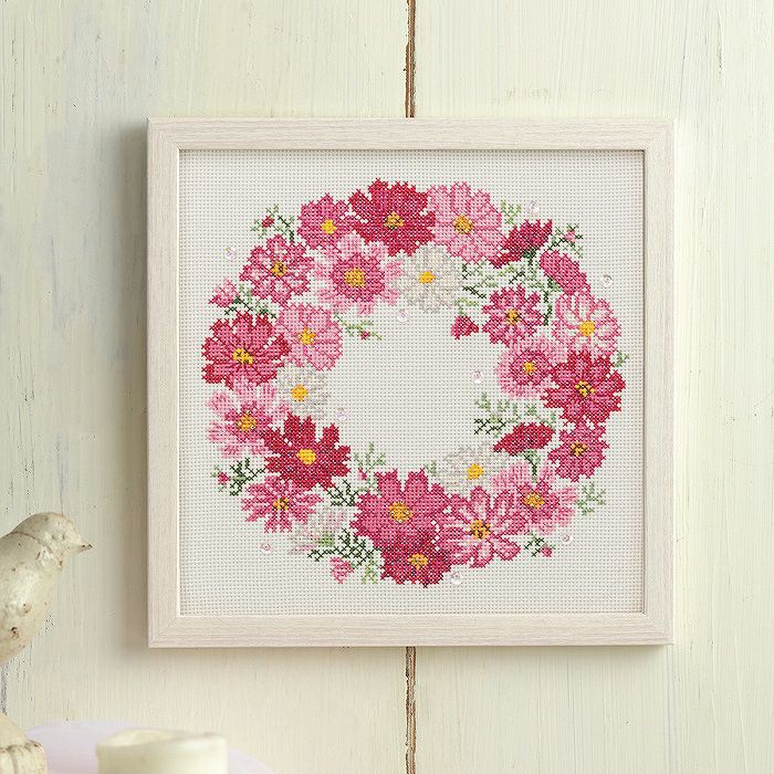 クロスステッチフレーム＜桜のリース＞ | リバティ 生地、編み物、刺繍