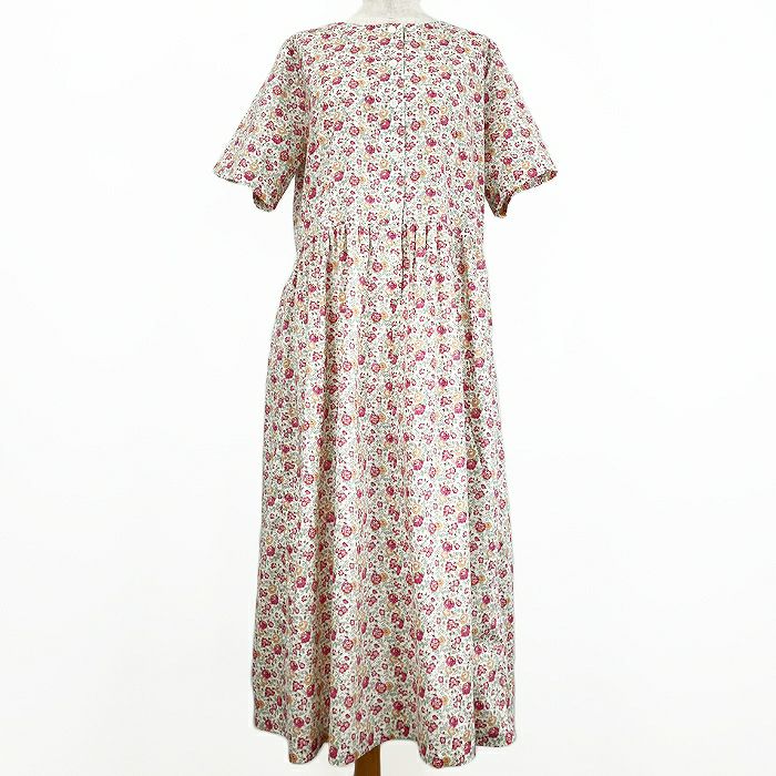 リバティプリント シンプルギャザーワンピース（半袖）＜Lサイズ