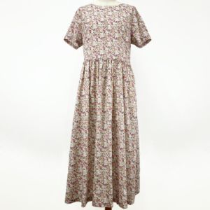 リバティプリント シンプルギャザーワンピース(半袖)<Mサイズ>11A