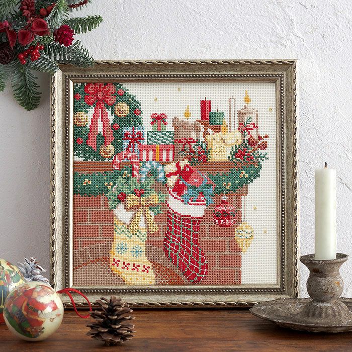 クロスステッチフレーム＜HAPPY HOLIDAYS～暖炉の明かり