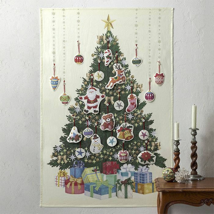 オリジナル本藍染、赤の旗布古布裏地 手縫いクリスマスツリー