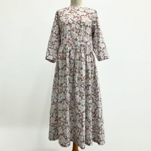 リバティプリント シンプルギャザーワンピース（七分袖）＜Mサイズ