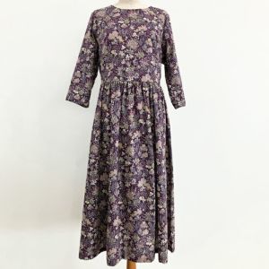 リバティプリント シンプルギャザーワンピース（七分袖）＜M