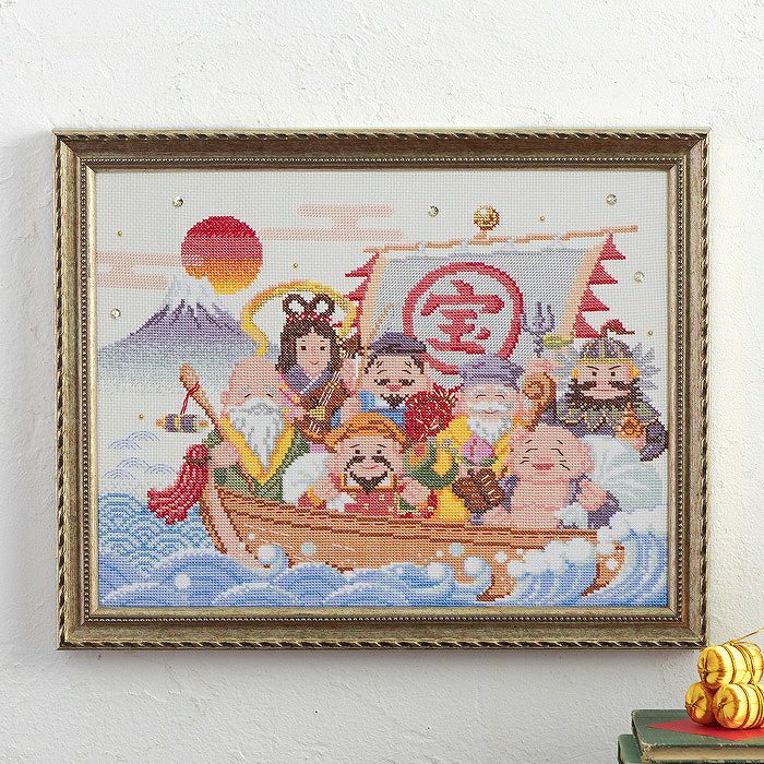 クロスステッチフレーム＜七福神のしあわせ宝舟＞ | リバティ 生地