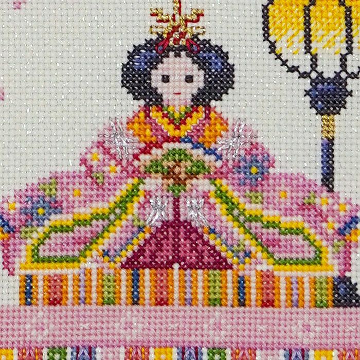 クロスステッチフレーム＜花桃の下のお雛様＞ | リバティ 生地、編み物