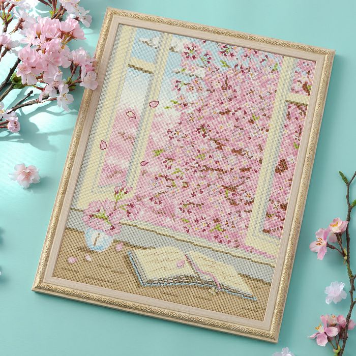 クロスステッチフレーム＜さくらの見える部屋＞ | リバティ 生地