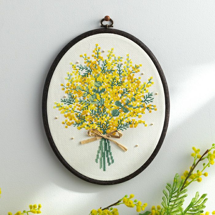 クロスステッチフープフレーム＜ビオラとパンジーのブーケ