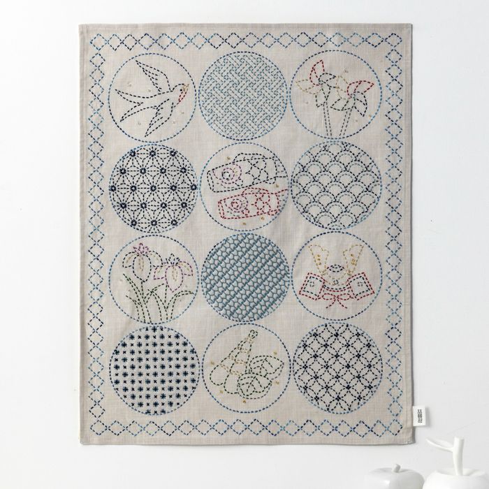刺し子のテーブルセンター＜丸あわせ＞ | リバティ 生地、編み物、刺繍