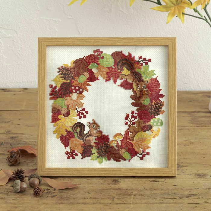 完成品】クロスステッチフレーム＜小さな秋＞ | リバティ 生地、編み物