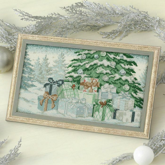 完成品】クロスステッチフレーム＜ポインセチアのガーランド